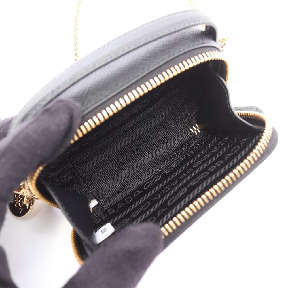 Prada Saffiano Triangle Clutch Shoulder Bag Leather Black - Picture 2 of 4
